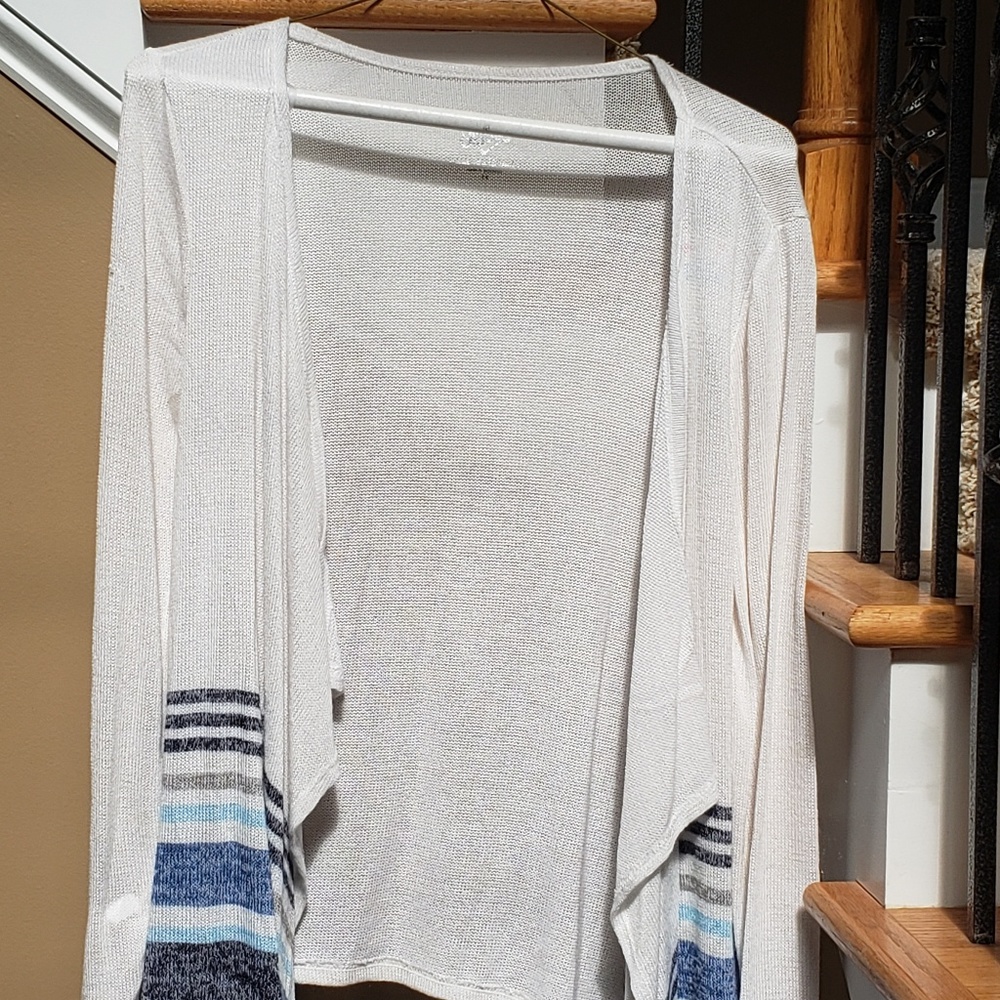Striped White Blue/Black/Grey Cardigan